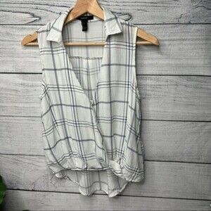 FOREVER 21 Sleeveless Striped Surplice Top Women Size S